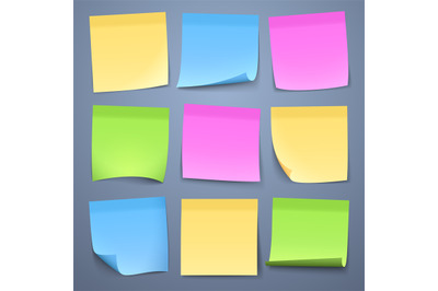 Blank color message sticky papers vector set