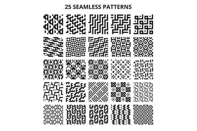 Monochrome seamless geometric patterns. Abstract fractal geometrical l