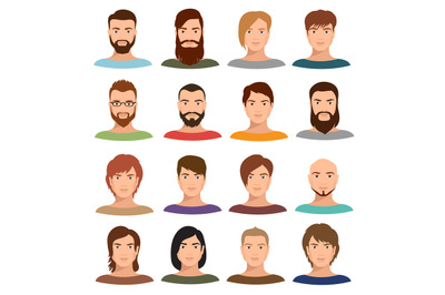 Adult male portraits vector collection. Internet profile mans cartoon