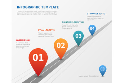 Company timeline vector infographic. Milestone road with pointers