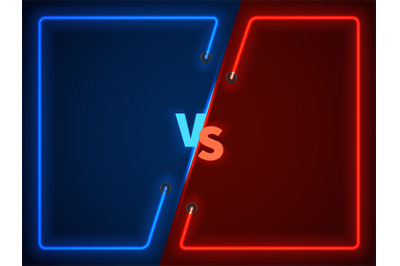 Versus battle, business confrontation screen with neon frames and vs l