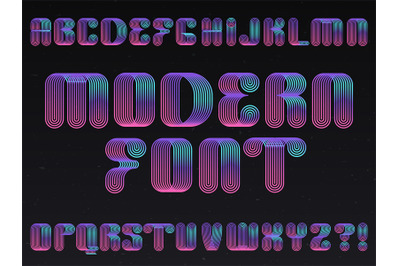 Modern neon lamp letters vector linear striped alphabet. Futuristic gl