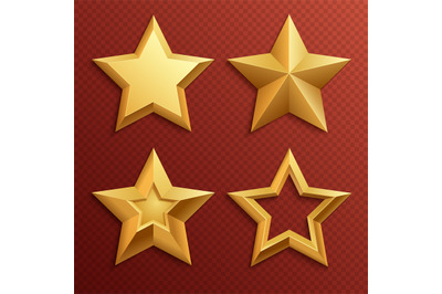 Realistic metal golden stars isolated for rating and holiday decoratio