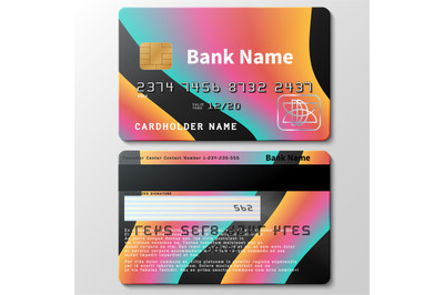 Credit card vector template with futuristic abstract 3d colorful fluid