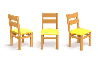 Wooden chair in different position isolated vector illustration