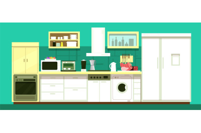 Nobody cartoon kitchen room vector interior