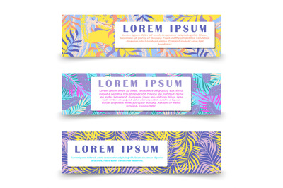 Bright abstract horizontal banners template with hawaii floral element