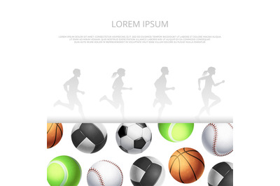 Sport&2C; fitness banner template witn realistic balls and running people