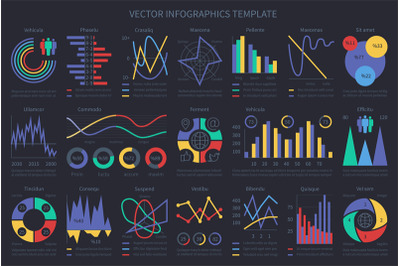 Finance infographic flow charts, graphs, diagrams and chronological el