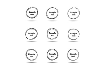 Hand drawn scribble circles. Round sketch line vector frames