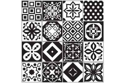 Vintage black and white traditional ceramic floor tile patterns vector