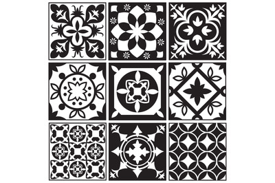 Vintage monochrome repeating tiles. Moroccan mediterranean tiled floor