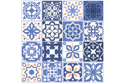 House mexican tiling seamless patterns. Spain tales with floral textur