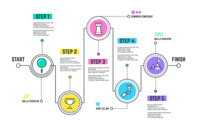 Company journey path. Infographic roadmap with steps line timeline