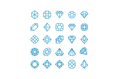 Diamond vector line icons. Woman brilliant jewelry pictograms. Wealth