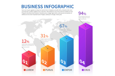 Abstract infographic 3d bar finance with world map vector chart