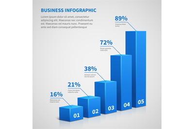 Statistics business 3d graph bar chart. Vector infographic with steps