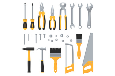 Construction hardware industrial tools vector flat icons