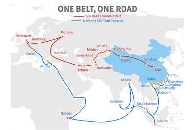 One belt - one road chinese modern silk road. Economic transport way o