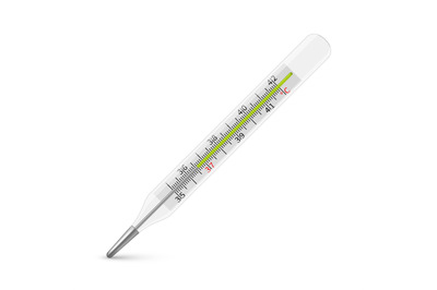 Medical mercury thermometer. Diagnostic temperature instrument for hum