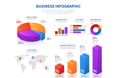 Business abstract infographics with 3d pie info char and graph bar