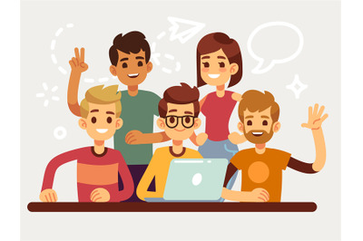 Business creative team, happy coworking people group. Flat design for