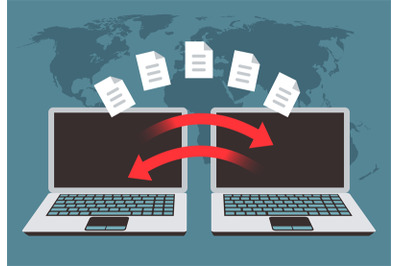 Information exchange between computers. File transfer, data management