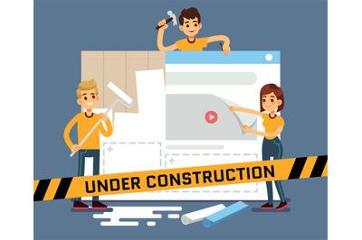 Website under construction vector cartoon concept with web designers