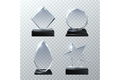 Clear glass trophy awards isolated on transparent background vector se