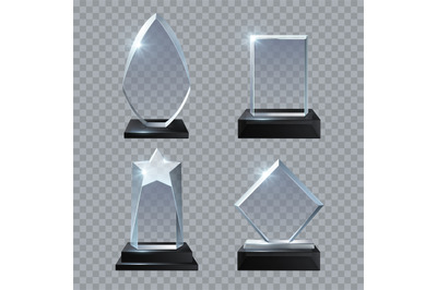 Crystal glass blank trophy awards isolated vector templates collection