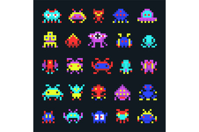 Space aliens vintage video computer arcade game pixel vector monster i