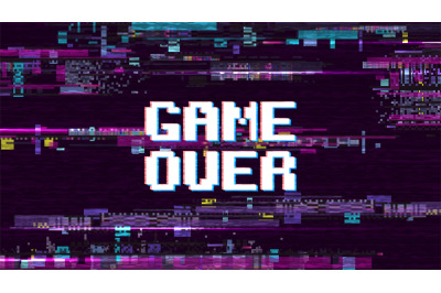 Game over fantastic computer background with glitch noise retro effect