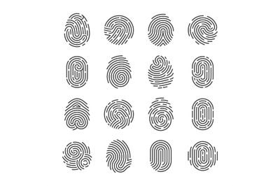 Fingerprint detailed icons. Police scanner thumb vector symbols. Ident