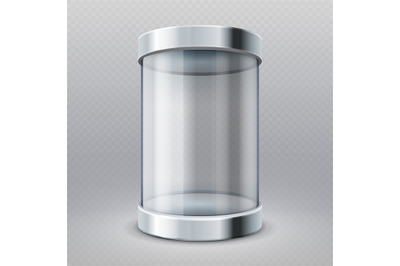 Empty transparent glass cylinder 3d showcase isolated vector illustrat