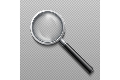 Realistic 3d magnifying glass. Vector zoom lens magnifier isolated on