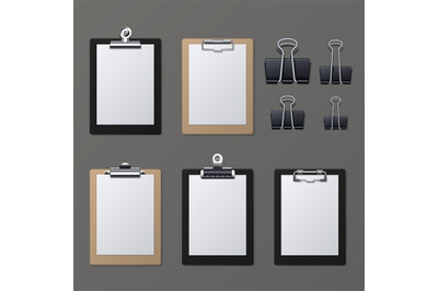 Realistic clipboards with blank white paper sheet. Notepad information