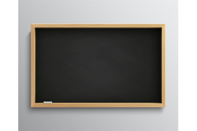 Blank retro class blackboard with chalk pieces. Empty black chalkboard