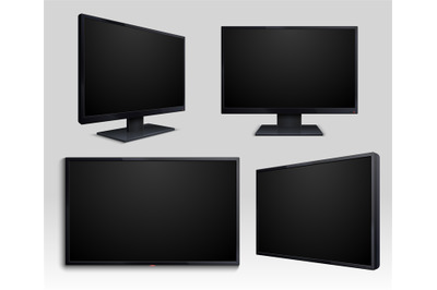 Flat tv screen and computer lcd monitor isolated 3d mockup for interne