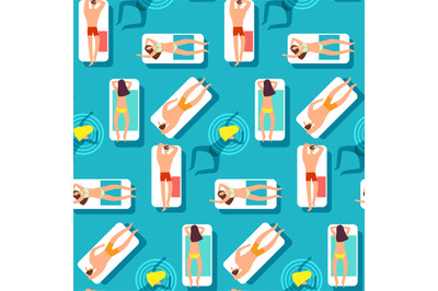 People on the beach swimming sea. Summer time seamless vector pattern