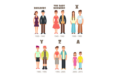 Baby boomer, x generation vector people icons