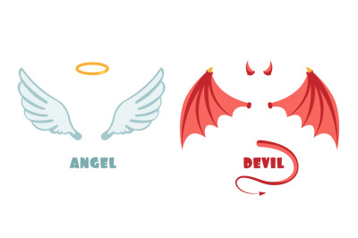 Nobody angel and devil suit. Innocent and mischief vector symbols