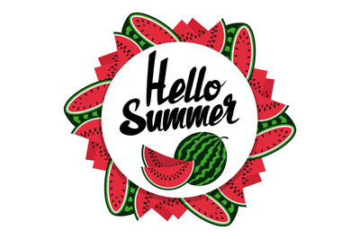 Hello summer watermelon round banner design