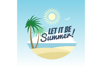 Summer vacation logo design - rest background with palms and summer si