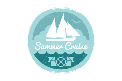 Vintage summer cruise label design with yacht