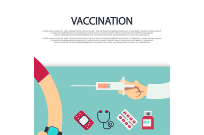 Vaccination concept banner template with syringe and medical icons