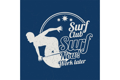 Grunge vintage summer surfing sports vector bakground with surfer