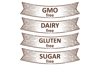 Hand drawn gluten free, sugar free, dairy free, gmo free banners desig