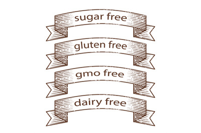 Hand drawn grunge banners - gluten free, sugar free, dairy free, gmo f