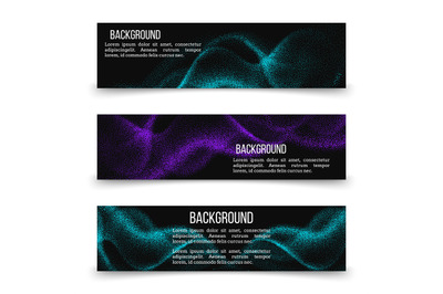 Horizontal banner templates with digital flow wave with particles in m