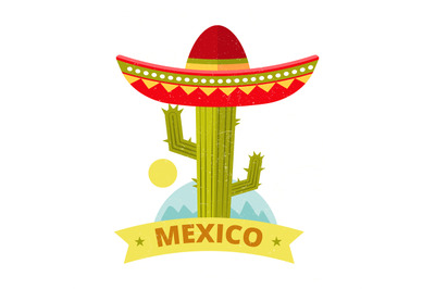 Bright grunge mexican logo or print vector - colorful sombrero and cac